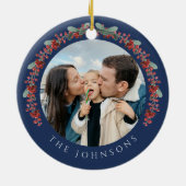 Vrolijke kerst Holly Botanische Foto Keramisch Ornament (Achterkant)