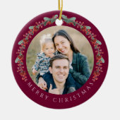 Vrolijke kerst Holly Botanische Foto Keramisch Ornament (Voorkant)