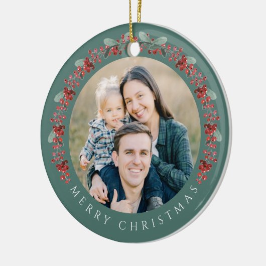 Vrolijke kerst Holly Botanische Foto Keramisch Ornament (Links)