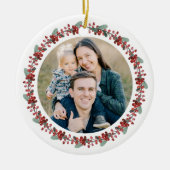 Vrolijke kerst Holly Botanische Foto Keramisch Ornament (Voorkant)