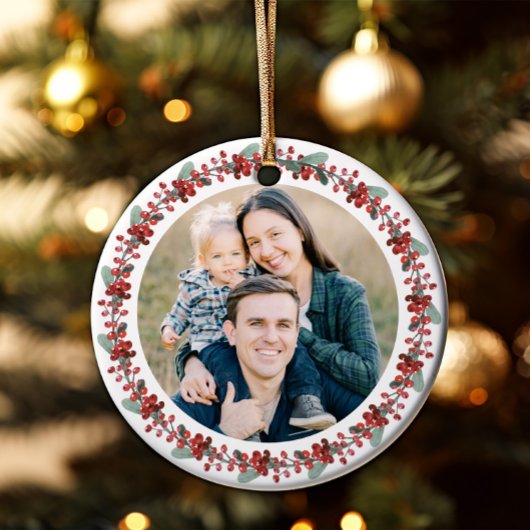 Vrolijke kerst Holly Botanische Foto Keramisch Ornament
