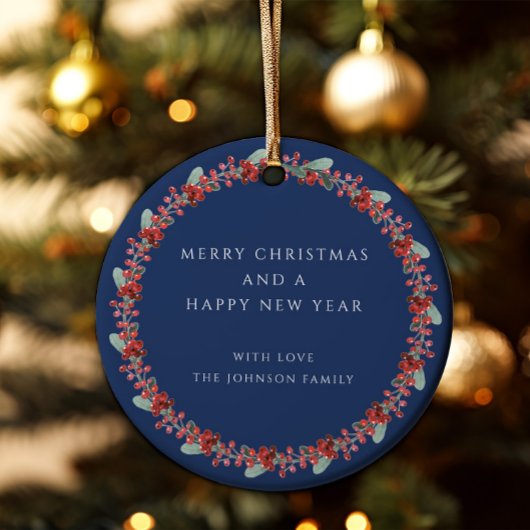 Vrolijke kerst Holly Botanische Foto Keramisch Ornament