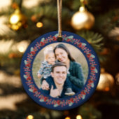 Vrolijke kerst Holly Botanische Foto Keramisch Ornament