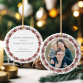 Vrolijke kerst Holly Botanische Foto Keramisch Ornament