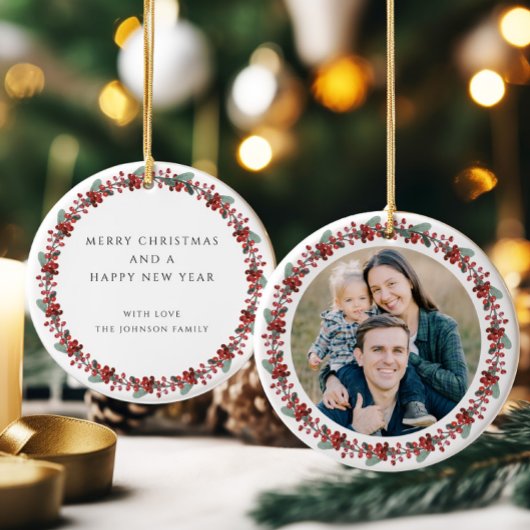Vrolijke kerst Holly Botanische Foto Keramisch Ornament