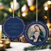 Vrolijke kerst Holly Botanische Foto Keramisch Ornament