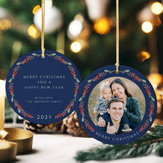 Vrolijke kerst Holly Botanische Foto Keramisch Ornament