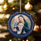 Vrolijke kerst Holly Botanische Foto Keramisch Ornament