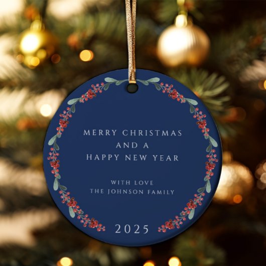 Vrolijke kerst Holly Botanische Foto Keramisch Ornament