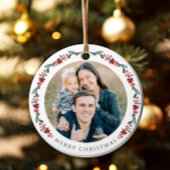 Vrolijke kerst Holly Botanische Foto Keramisch Ornament