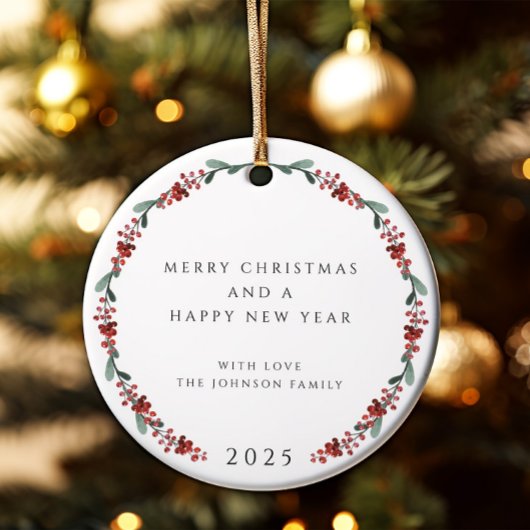 Vrolijke kerst Holly Botanische Foto Keramisch Ornament