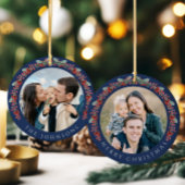 Vrolijke kerst Holly Botanische Foto Keramisch Ornament