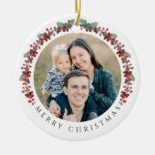 Vrolijke kerst Holly Botanische Foto Keramisch Ornament (Voorkant)