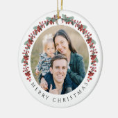 Vrolijke kerst Holly Botanische Foto Keramisch Ornament (Links)