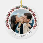 Vrolijke kerst Holly Botanische Foto Keramisch Ornament (Achterkant)