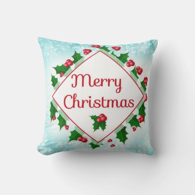 Vrolijke kerst Holly en Snowflakes Retro Kussen (Voorkant)