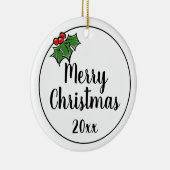 Vrolijke kerst hulst bladeren bessen keramisch ornament (Rechts)