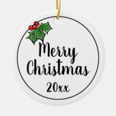 Vrolijke kerst hulst bladeren bessen keramisch ornament (Voorkant)