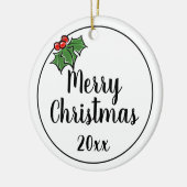 Vrolijke kerst hulst bladeren bessen keramisch ornament (Links)