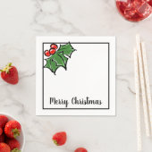 Vrolijke kerst hulst bladeren bessen servet (Insitu)
