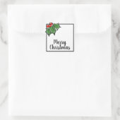 Vrolijke kerst hulst bladeren bessen vierkante sticker (Tas)