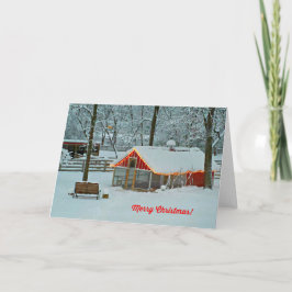 Vrolijke kerst Kaart met een besneeuwd Boerderij s