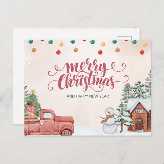 Vrolijke kerst Kaart met een sneeuwpop: Deel Holi (Voorkant / Achterkant)