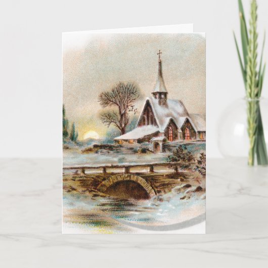 Vrolijke kerst Kaart met  kerk in de winter (Voorkant)