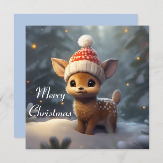 Vrolijke kerst Kaart met Schattige Baby rendieren (Voorkant / Achterkant)