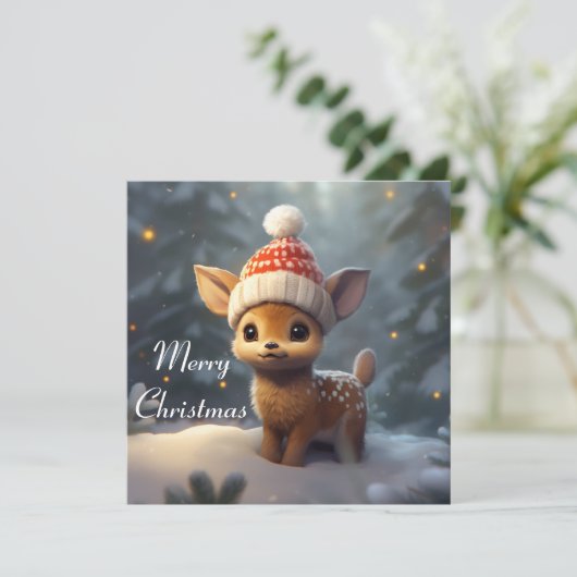 Vrolijke kerst Kaart met Schattige Baby rendieren (Staand voorkant)
