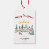 Vrolijke kerst Kaart | Sneeuw Winter House Scene Cadeaulabel (Voorkant)