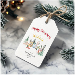 Vrolijke kerst Kaart | Sneeuw Winter House Scene Cadeaulabel