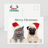 Vrolijke kerst kat en mopshond feestdagenkaart (Voorkant / Achterkant)