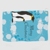 vrolijke kerst, kerst, pinguïn, bloemen, blauw, golfhanddoek (Horizontaal)