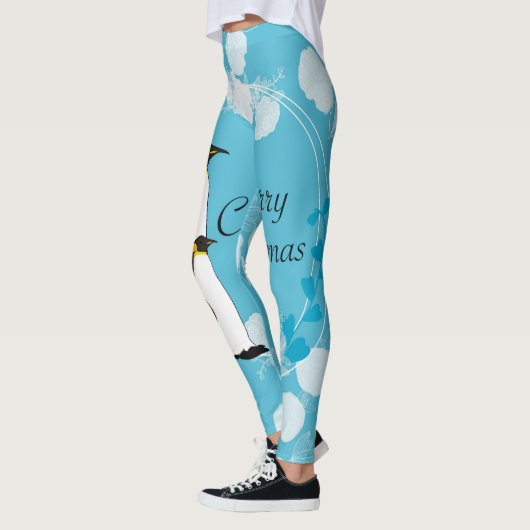vrolijke kerst, kerst, pinguïn, bloemen, blauw, leggings (Links)