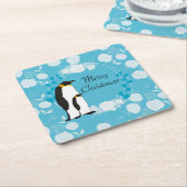 vrolijke kerst , kerst , pinguïn , bloemen kartonnen onderzetters (Schuin)