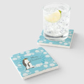 vrolijke kerst , kerst , pinguïn , bloemen stenen onderzetter (Zijkant)