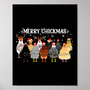 Vrolijke Kerst Kip Boer Santa Hat Xmas Light Poster