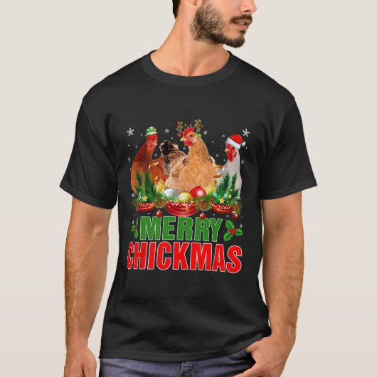 Vrolijke kerst kippen Santa Hat Boeren Kerstmis T-shirt (Voorkant)