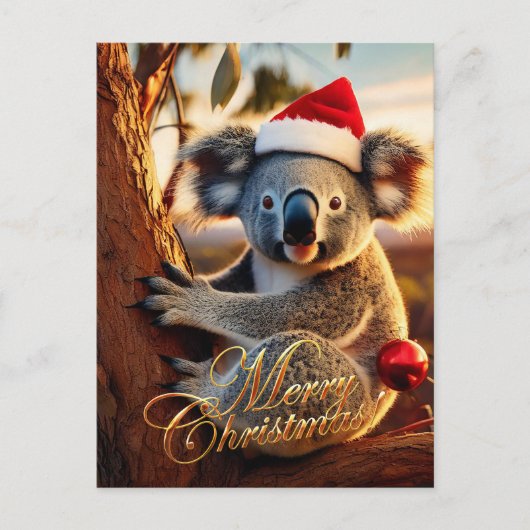 Vrolijke Kerst Koala zit in Gumtree Briefkaart (Voorkant)