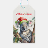 Vrolijke Kerst Koala zit in Gumtree Cadeaulabel (Voorkant)