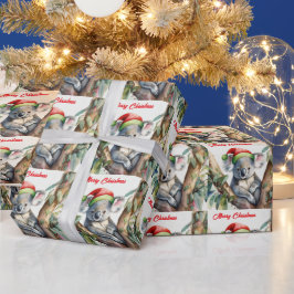 Vrolijke Kerst Koala zit in Gumtree Cadeaupapier