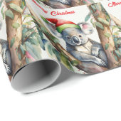 Vrolijke Kerst Koala zit in Gumtree Cadeaupapier (Rol Hoek)