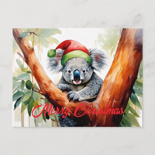 Vrolijke Kerst Koala zit in Gumtree Feestdagenkaart (Voorkant)