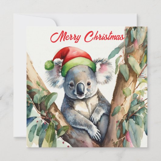 Vrolijke Kerst Koala zit in Gumtree Feestdagenkaart (Voorkant)