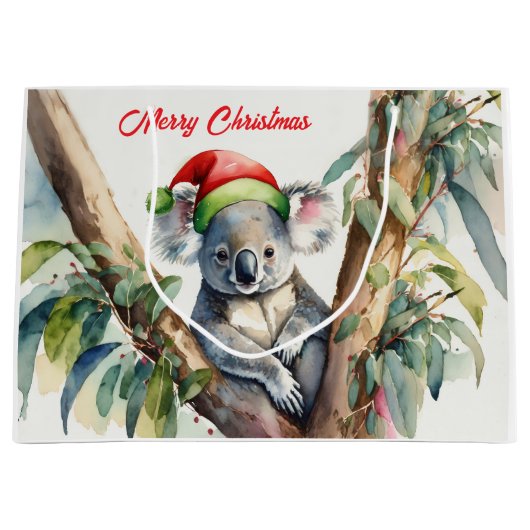 Vrolijke Kerst Koala zit in Gumtree Groot Cadeauzakje (Voorkant)