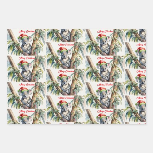Vrolijke Kerst Koala zit in Gumtree Inpakpapier Vel (Voorkant 2)
