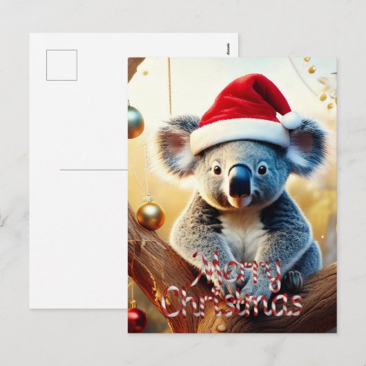 Vrolijke Kerst Koala zit in Gumtree Kaart (Voorkant / Achterkant)