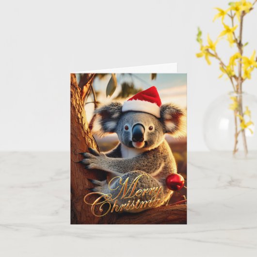 Vrolijke Kerst Koala zit in Gumtree Kaart (Gele Bloem)