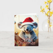 Vrolijke Kerst Koala zit in Gumtree Kaart (Gele Bloem)